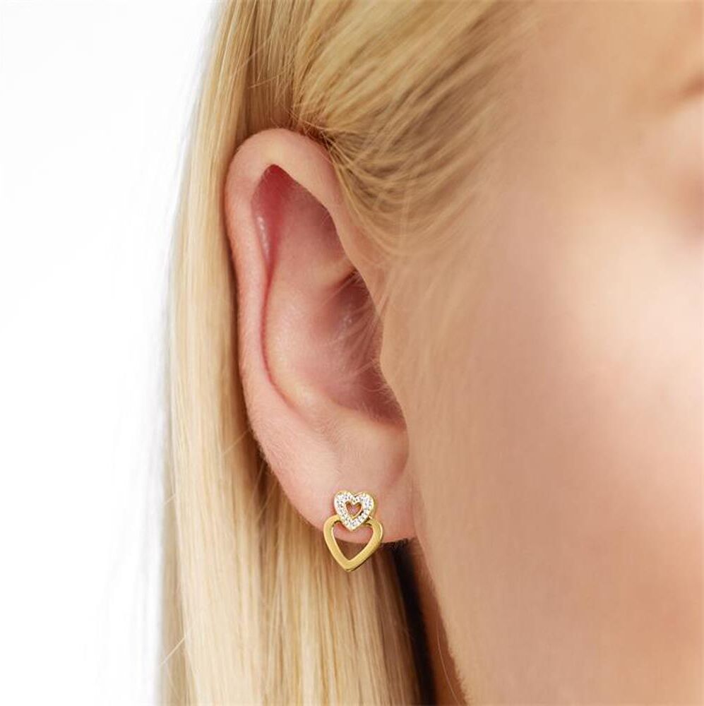 Unique Herz-Ohrstecker aus 14K Gold mit Diamanten silber-gold