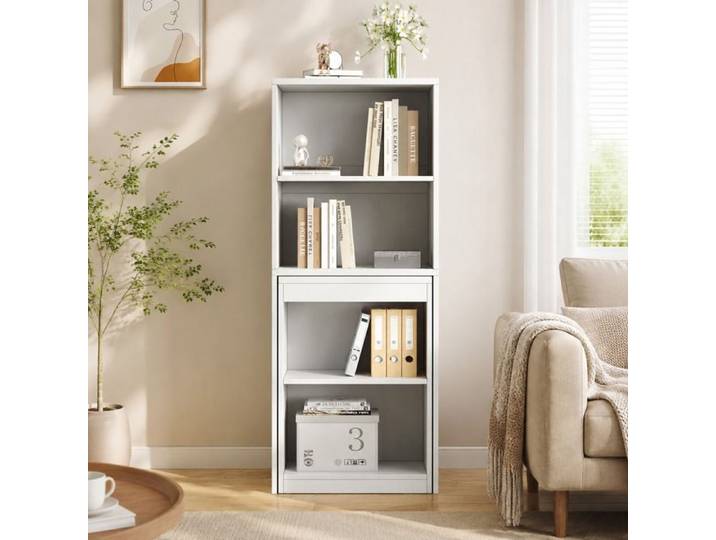MEUVYX Bureau pliant multifonctionnel 2-en-1 avec 4 rangements ouverts et 4 roulettes blanc 130 × 51 × 137 cm