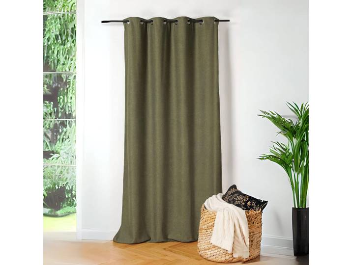 Rideau thermique au style bouclette polyester vert olive 140x260 cm