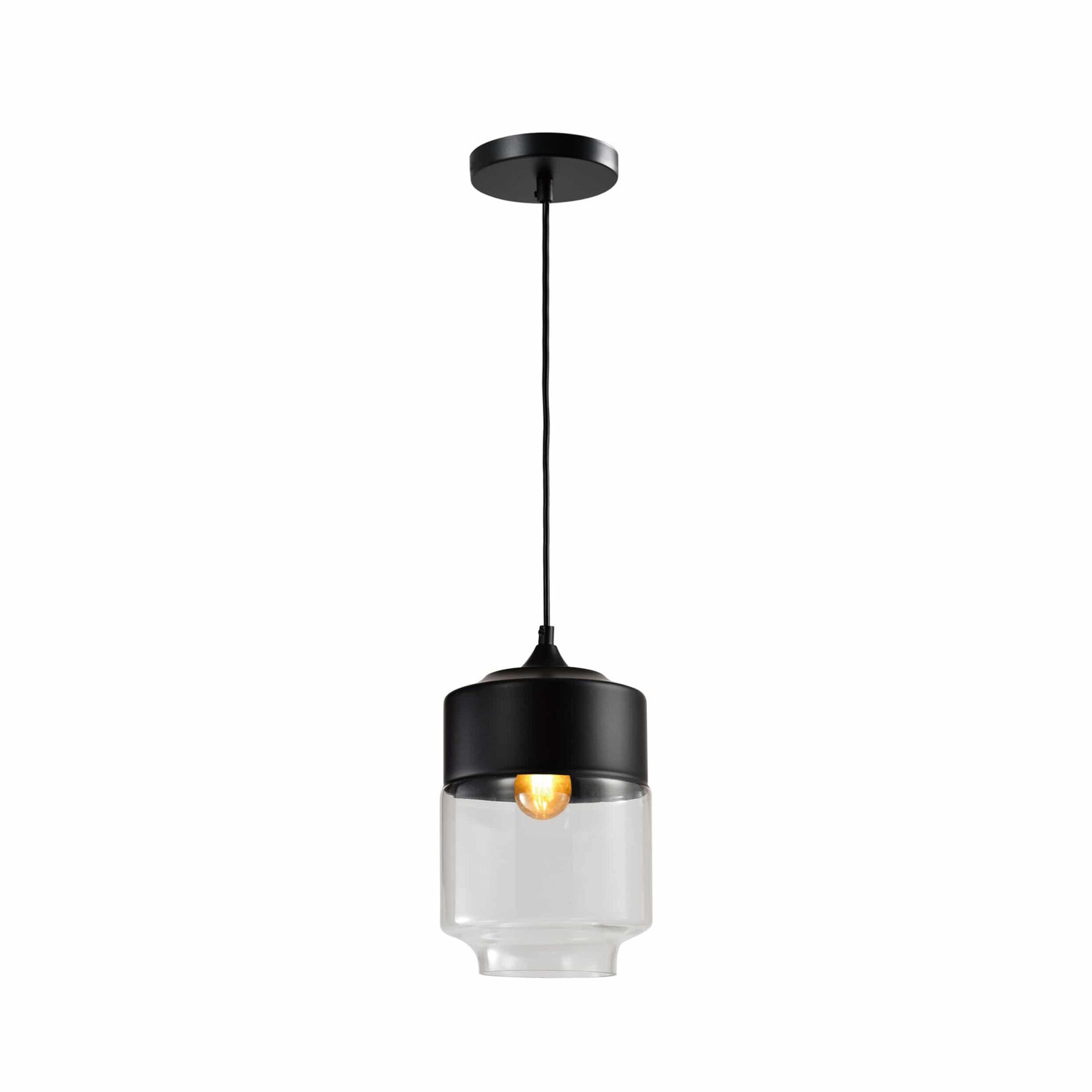 QUVIO Hanglamp retro met cilindervormige metalen en glazen kap, Diameter: 18 cm