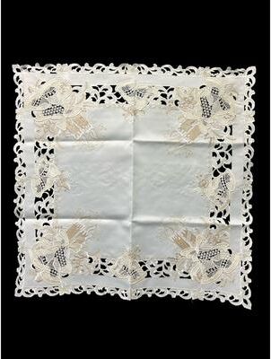 Jiallo Christmas Candle Beige Lace Embroidered Cutwork Square tablecloth, 36 inch Square