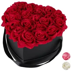 Relaxdays Schwarze Rosenbox Herz 18 Rosen Rot,Schwarz