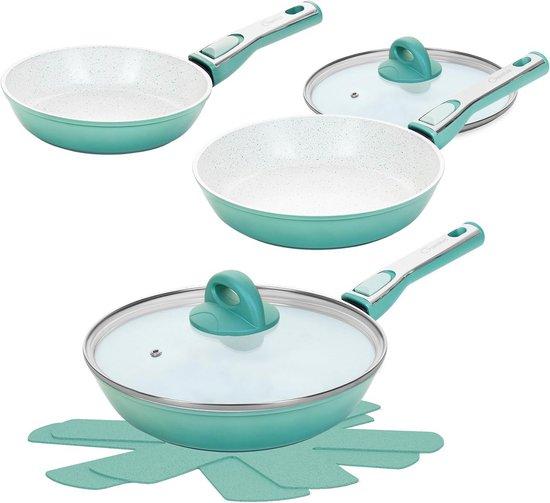 Kochgeschirr Set mit keramischer Antihaftbeschichtung - 20, 24, 28 cm, Türkis