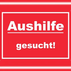 HB-Druck Aushilfe gesucht Aufkleber mit Text AushängeAufkleber rot-weiss A7 (74x105mm)