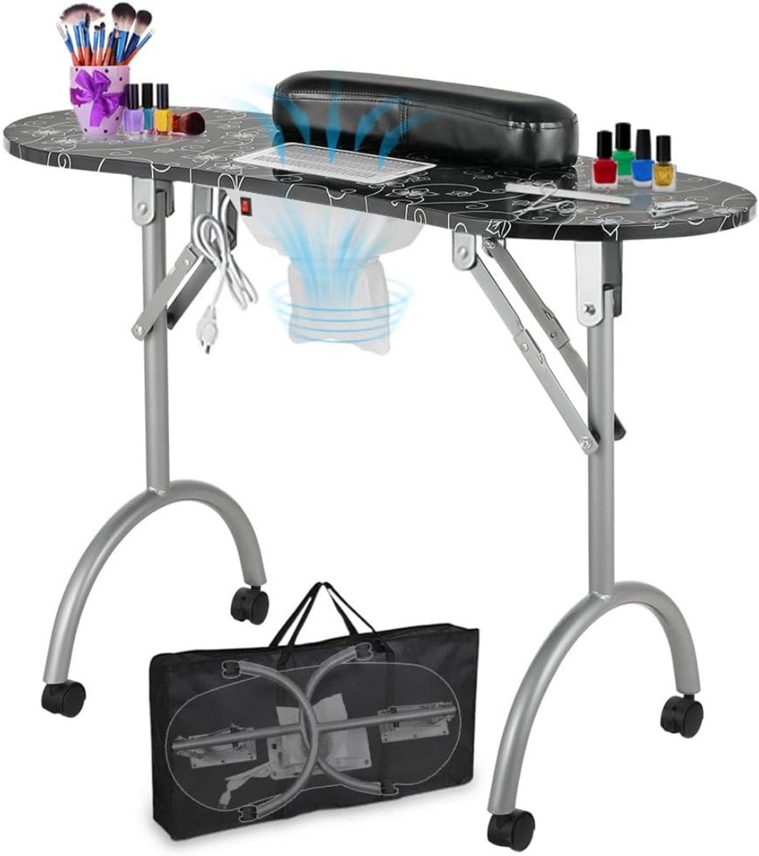 ApexArte® Nageltafel voor manicure en pedicure met inklapbaar blad en zwenkwielen