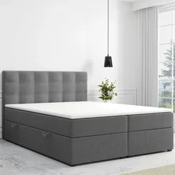 Möbel Punkt Boxspringbett ROM mit Bettkasten 160 x 200 cm Webstoff Anthrazit Bett Bettkasten
