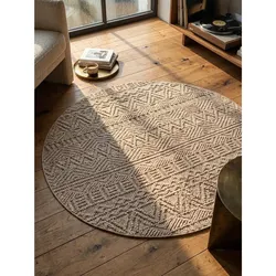 Flachgewebe-Teppich Ethno Beige 120x120 cm Ethno-Streifen