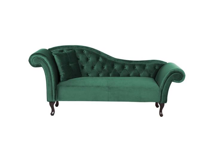 CHAISELONGUE Samtstoff dunkelgrün linksseitig Lattes