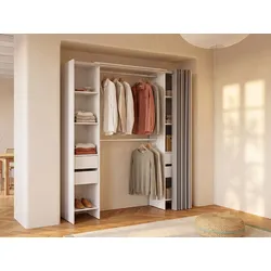 Kleiderschranksystem erweiterbar mit Vorhang - 110/178 cm - Weiß - LONAZA