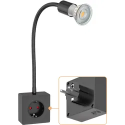 ledscom.de Steckdosenlampe LESCH Leselampe, chrom/schwarz inkl. GU10 LED (weiß, 8,2W, 1179lm, 33°)