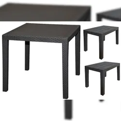 Gartenmöbel Balkonmöbel Tisch + 2 Bänke Set Rattan Kunststoff Anthrazit Bistro