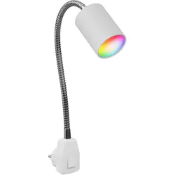 ledscom.de GU10 Steckdosenlampe WAIKA Schwanenhals, Schalter, weiß inkl. Smart Home RGBW GU10 LED