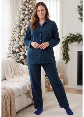 Plus Size Women's Soft & Cozy Pajama Set & Socks by Only Necessities in Evening Blue Plaid (Size 1X)