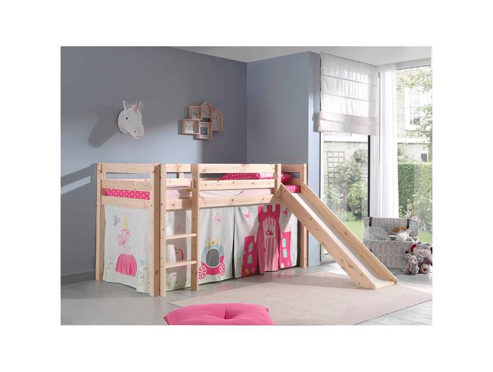 Spielbett Princess 90 x 200cm Beige/Kiefer Natur mit Rutsche/mit Leiter