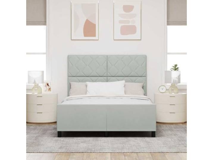 KTHLBRH Boxspringbett mit Kopfteil hellgrau 140 x 200 cm Samt Massives Kiefernholz, modernes Design, bequeme Unterstützung, rechteckige Form