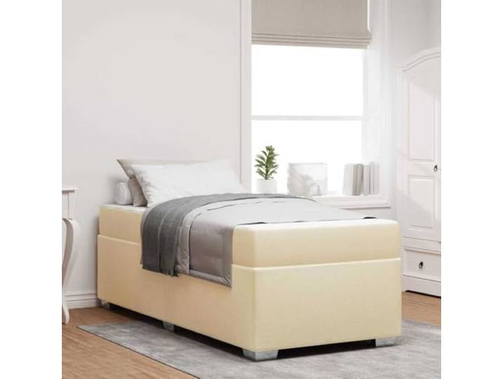 Atmungsaktiver Stoff Holzwerkstoff Modernes Design Schlafzimmer Stil Creme Bettrahmen mit Matratze Creme 80x200 cm Stoff Einzelbettgestell mit Taschenfederkernmatratze Modernes Bett inklusive