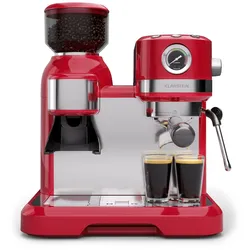 Klarstein Bella Café Espressomaschine | Vintage | Mahlwerk | 19 bar | Milchschaum | Druckmesser | 1150 W Rot