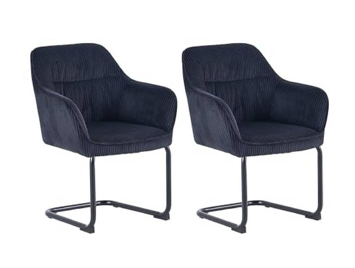byLIVING ELBA Schwingstuhl 2er-Set, drehbar 180° mit Rückholfunktion Grob-Cord schwarz, Metallgestell schwarz, Armlehnen