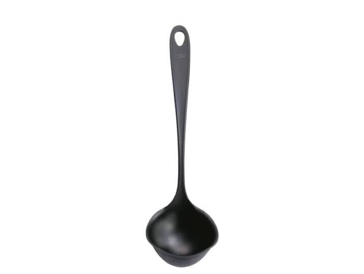 Fiskars Cuillère à Soupe avec Bord Anti-Gouttes\, Essential\, Plastique Longueur : 28\,6 cm\, Volume : 100 ml\, Pour Droitier et Gaucher\, Noir\, 1079059