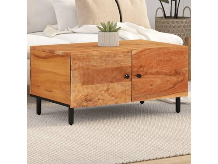 HEFZGDB Couchtisch 80x50x40 cm Massivholz Akazie mit Stauraum und Eisenbeinen für Wohnzimmer, Robuster Sofatisch mit Tür aus Dichtem Tropenholz