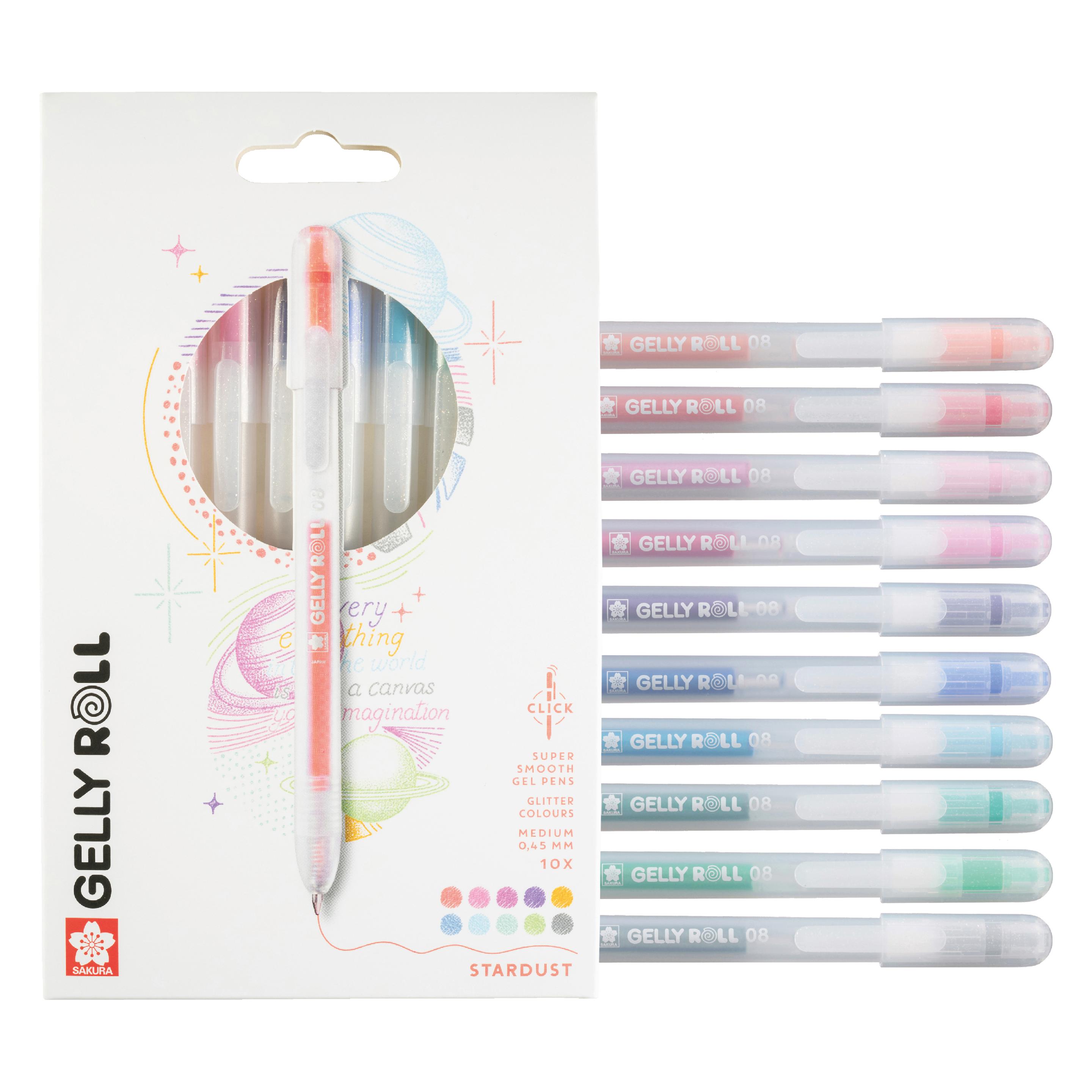 Sakura Gelly Roll Stardust Glitzer-Gelstifte mit Druckmechanik, 10er-Pack (10x) (PXGBRASTA10)