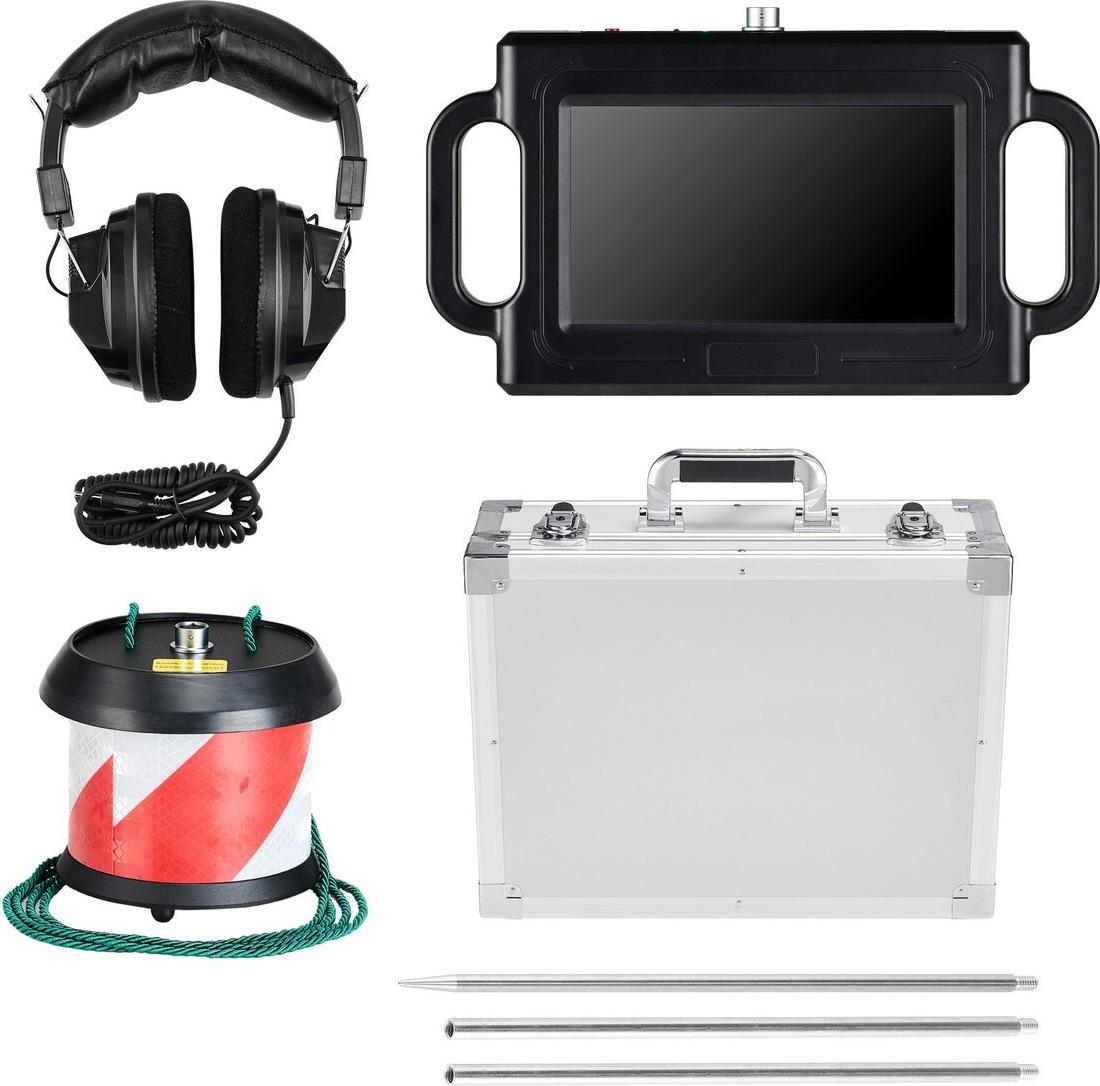 Rohrwasserleckdetektor, 1 Hz-5000 Hz, LCD-Touchscreen-Leckortungsgerät für Rohrleitungen für 2 m unterirdische Rohrleitungen mit Sensor, 3 Hörstäben, Kopfhörern, 8-GB-Karte und Tragetasche