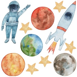 WANDAUFKLEBER 100x178cm - Planeten-Astronaut