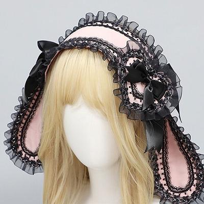 süßes Lolita-Hasenohren-Stirnband – Hasenohren mit Schleife, Stirnband im Lolita-Stil für Cosplay, Party und Modeaccessoires