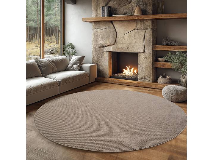 Teppich AYYILDIZ TEPPICHE HELIX 2200 , auch als Läufer und Rund erhältlich , beige, H:7mm Ø:80cm, Teppiche, Teppich, 3D-Effekt durch Cut-Loop-Webtechnik, Woll-Optik, Bouclé, Wohnzimmer