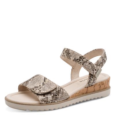 Keilsandalette TAMARIS, Damen, Gr. 40, Synthetik Textil, beige (beige snake), Reptilienprägung, Schuhe, Riemchensandale, Sommerschuh in veganer Verarbeitung