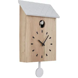 Wanduhr Holzuhr Kuckucksuhr Pendeluhr braun weiß, Lautstärke einstellbar BxH 22 x 38 cm