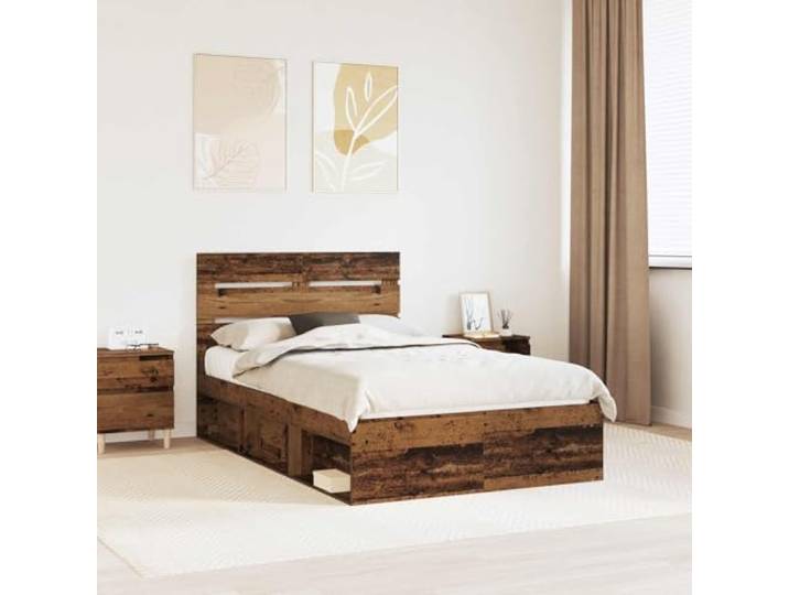 RJPLMFV Bettgestell, 120 x 190 cm, massives Kiefernholz Kopfteil aus massivem Kiefernholz, feste Lattenstruktur, moderner minimalistischer Stil, natürliche Oberfläche