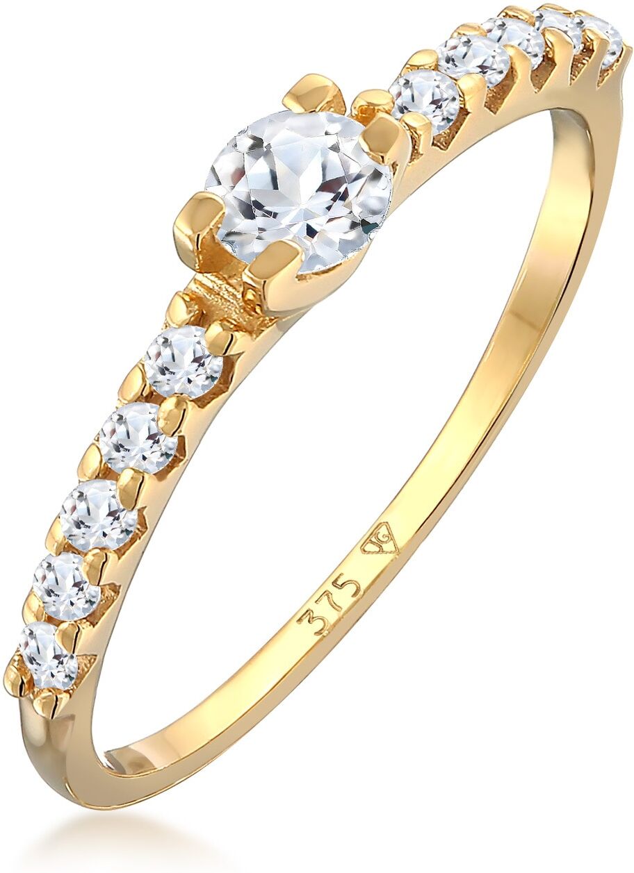 Silberring ELLI PREMIUM "Ring Topas Solitär Verlobung 375er Gelbgold" Gr. 56, gold, Fingerringe, Damen, 56, Gelbgold 375, Silberring