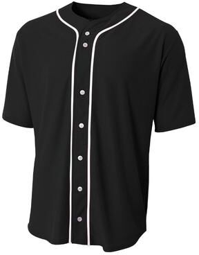 A4 NB4184 Athletic Youth Full Button Jersey T-Shirt in Black size Large   Spandex A4NB4184