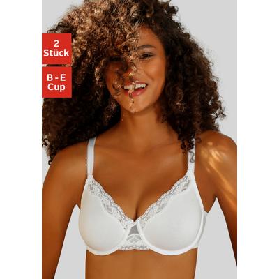 Bügel-BH "BH mit Bügel, Baumwoll-BH", Damen, Gr. 75, Cup B, schwarz (schwarz, weiß), Spitze, Obermaterial: 87% Baumwolle, 8% Polyamid, 5% Elasthan, PETITE FLEUR BY LASCANA, BHs Bügel-BH, mit zarter Jacquardspitze, große Größen