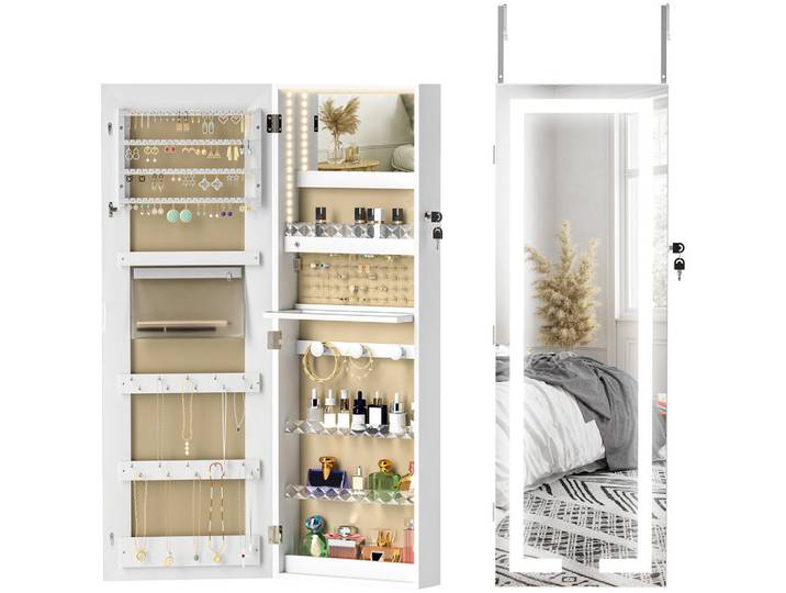 ComfortXL Standspiegel De-18886 mit Led, abschließbar Weiß, 37x108x10.5 cm, Spiegel, Standspiegel