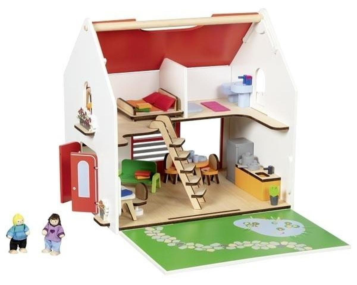 Goki Draagbaar poppenhuis eco-model met accessoires