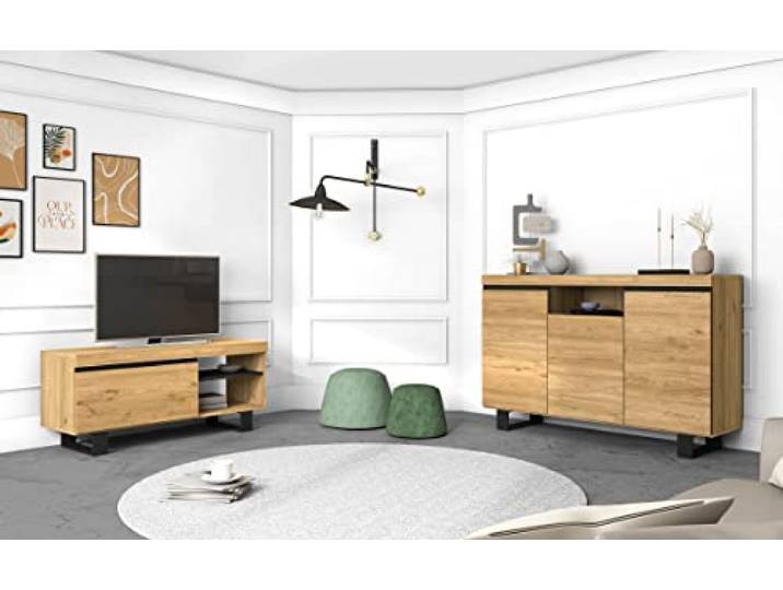 Skraut Home - Natürliches Esszimmer-Set, Beistellmöbel, Sideboard, TV-Möbel, 120 cm, Eiche schwarz Nordic