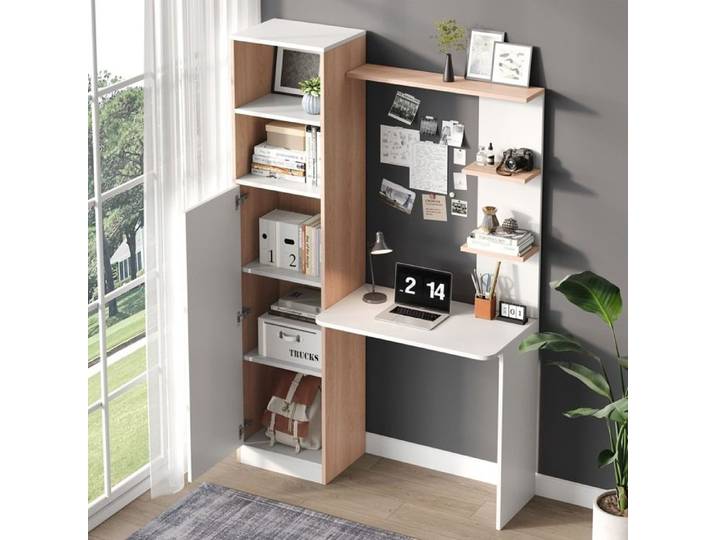 Table de travail / table à écrire avec rangement Blanc avec contraste en bois de bâton: le matériel de travail Conception bureau
