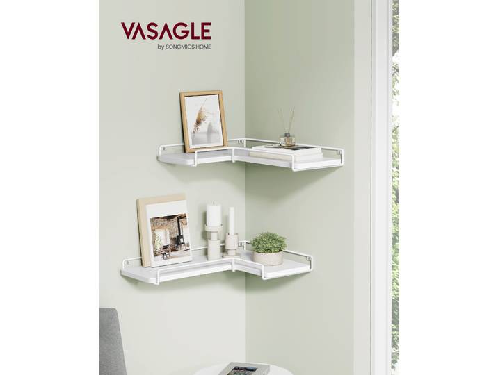 VASAGLE L-förmiges Eckregal, 2er Set, Wandregal, Industrie-Design, Wolkenweiß