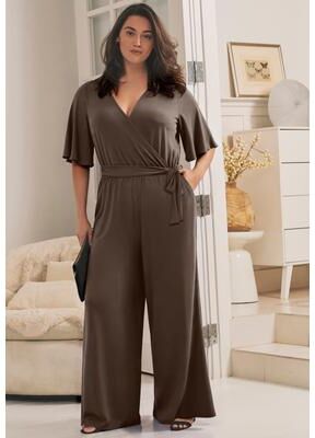 Plus Size Women's Audrey Faux Wrap Jumpsuit by Avenue in Chocolate (Size 30/32)