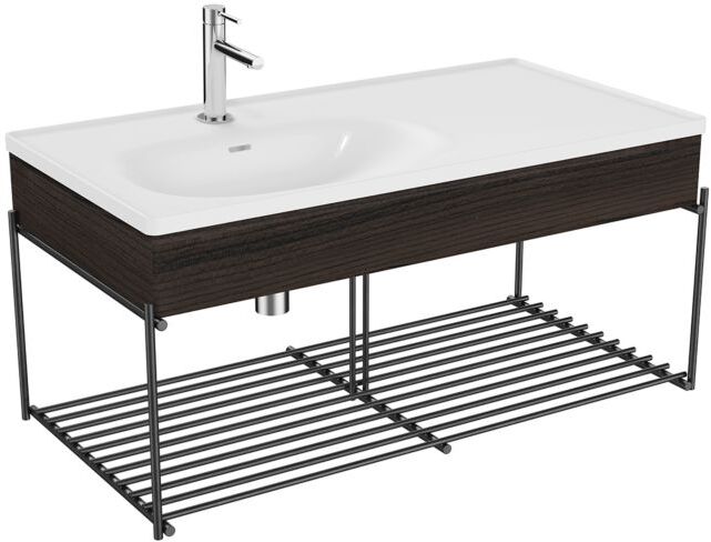 VitrA Equal Möbelwaschtisch-Set 64092 102,5x52cm, Möbelwaschtisch asymmetrisch, weiß, Ablage, mit Holzblende ulme