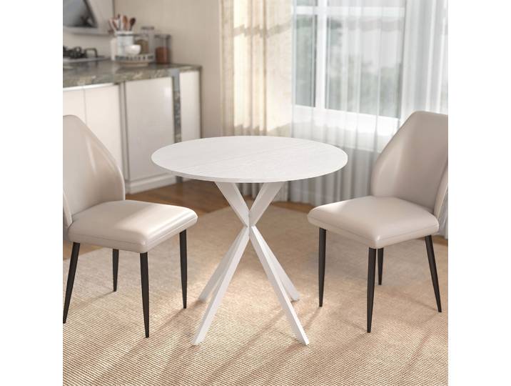 HOMCOM Table Ronde 80cm Cuisine Blanc Métal Plateau Compact