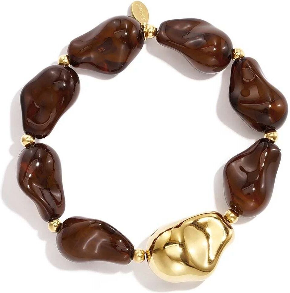 Perlenarmband ADELIA´S "Armband mit Acrylperlen und Edelstahl-Details, 17 cm", braun, Armbänder, Damen, Edelstahl, Perlenarmband, Stylischer Modeschmuck mit glänzenden, unregelmäßigen Perlen