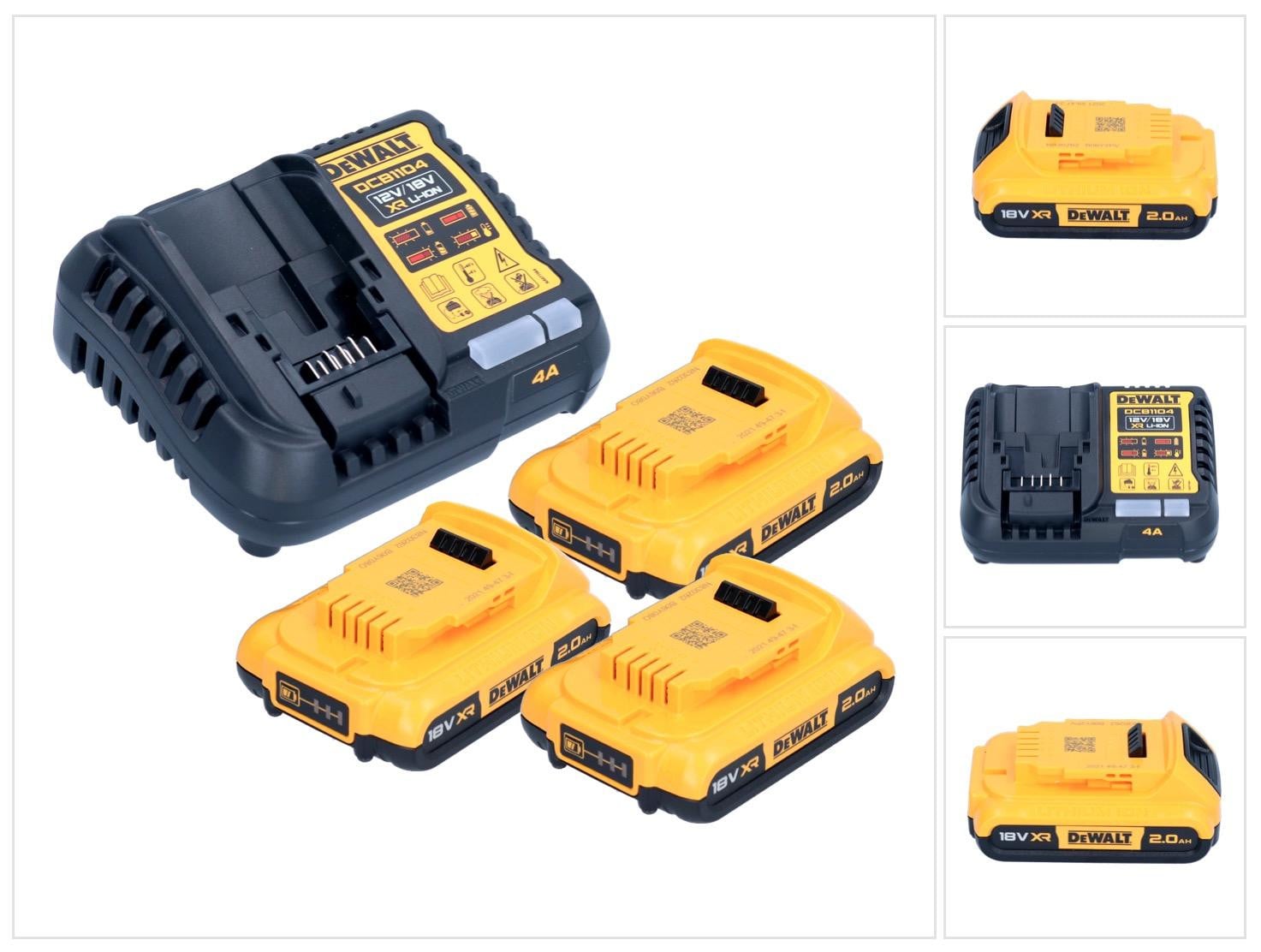 DeWalt DCB 1104 D3 accu-starterset 12 V / 18 V met 3x 2,0 Ah accu en DCB 1104 oplader