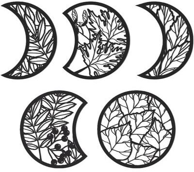 Evergreen Home Goods Handmade Wooden Moon Phase Wall Art, Nordic Style Decor For Living Room, Bedroom black 27x27x3cm