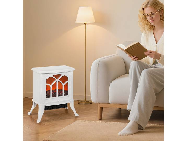 HOMCOM Cheminée Électrique LED 750/1500W Blanc 37x23x44 cm