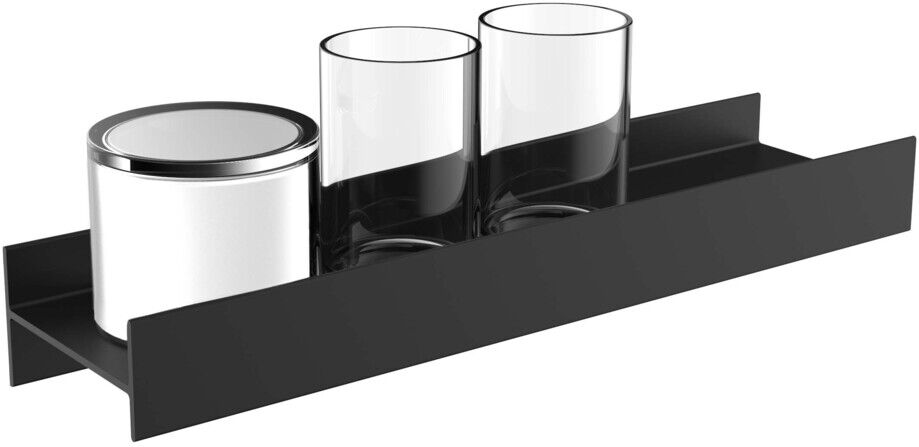 Emco Aura porte-verre/distributeur de savon liquide 853113401 noir mat, 2x verre cristal clair, avec gobelet à enfiler cristal verre satiné