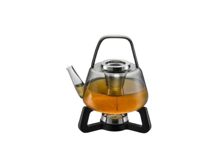 GEFU CHAVELLE Teekanne 1,2 l mit Stövchen mundgeblasen, Borosilikatglas, Edelstahl-Teefilter, Gusseisen, spülmaschinengeeignet