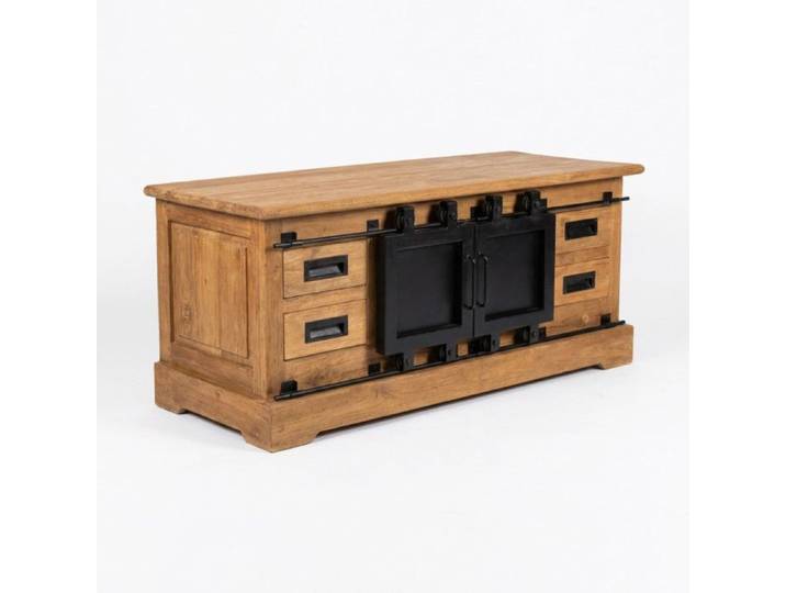 Meuble TV L. 110 cm en bois de teck massif et métal noir – EDWARDS Meubletmoi